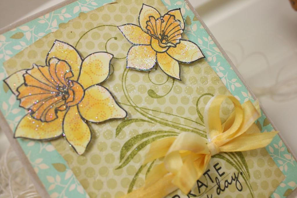 Stamps:Year of Flowers: Daffodils, Fancy Flourishes<br />
Ink:True Black, Fresh Snow<br />...