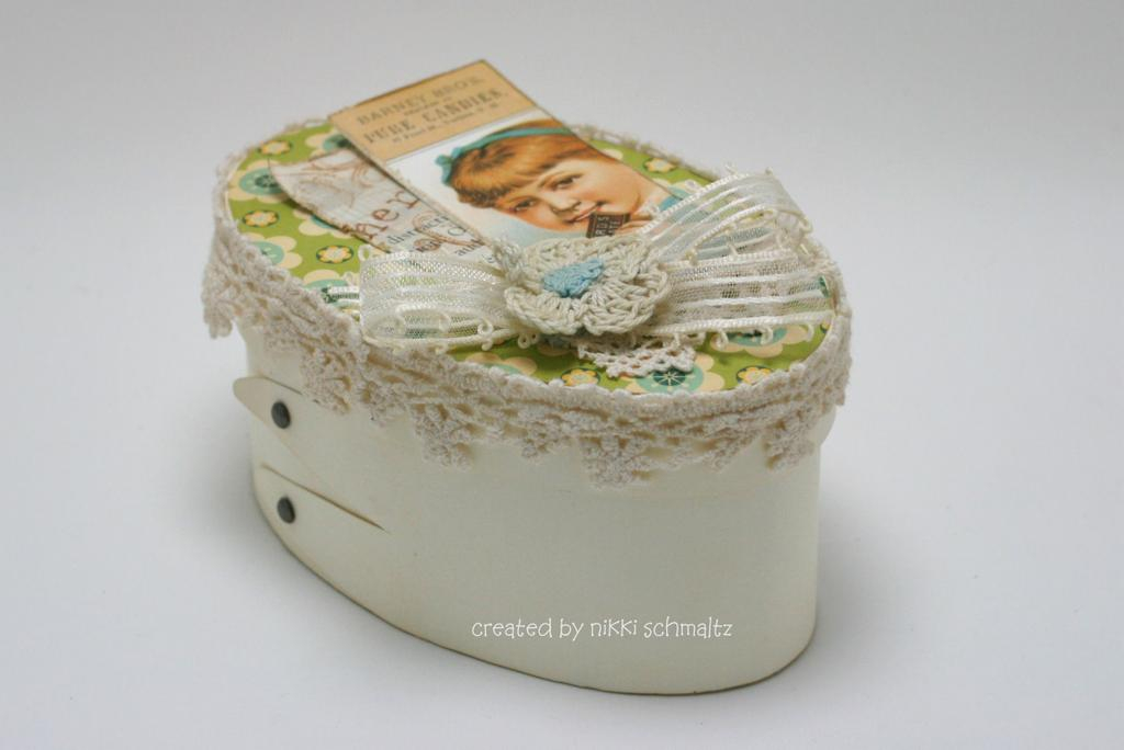 This uses the shaker box template and lots of vintage embellies