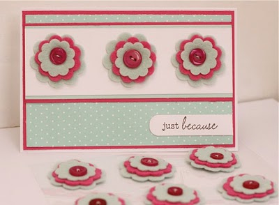 Aqua Mist card &amp; bitty dot papers; Raspberry Fizz card; felt flowers (Cuttlebug flower dies)