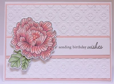 In Bloom; Sweet Blush &amp; Stamper&#039;s Select White Card; Cuttlebug embossing folder; Copics
