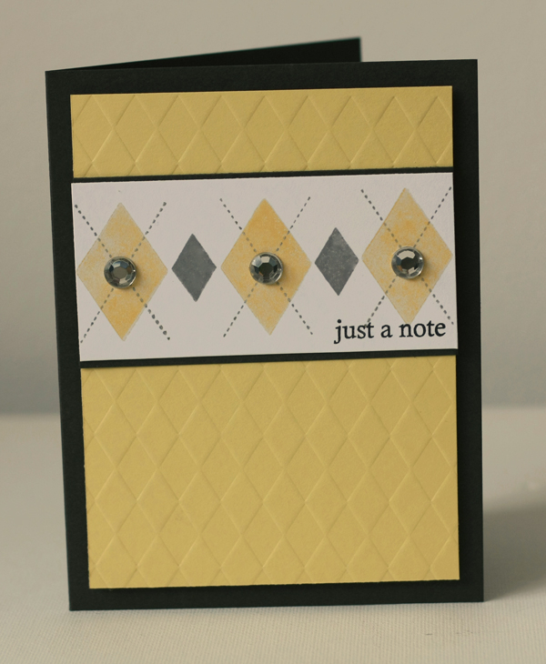 * Stamps-  A Little Argyle, Daily Designs Sentiments.<br />
    * Ink- Smoky Shadow, Lemon...