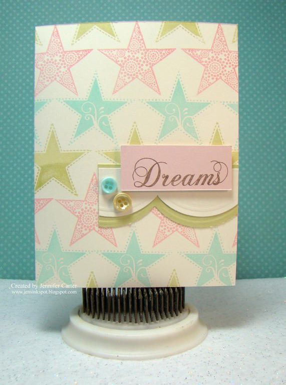 Stamps:  PTI Star Prints, Swirly Bouquet, Vintage Labels<br />
Ink:  PTI Aqua Mist, Sweet...