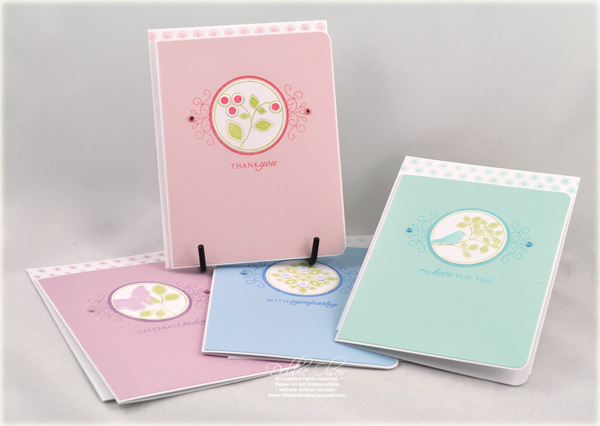 Stamps: 2010 Anniversary Set<br />
Cardstock: Sweet Blush, Aqua MIst, Lavender Moon, Spring...