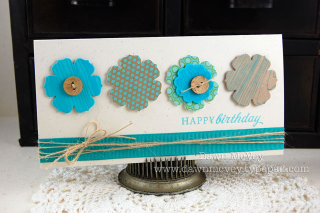 Paper: rustic cream, kraft, Hawaiian shores, Green Boutique, Dotty Biscotti<br />
Stamps:...