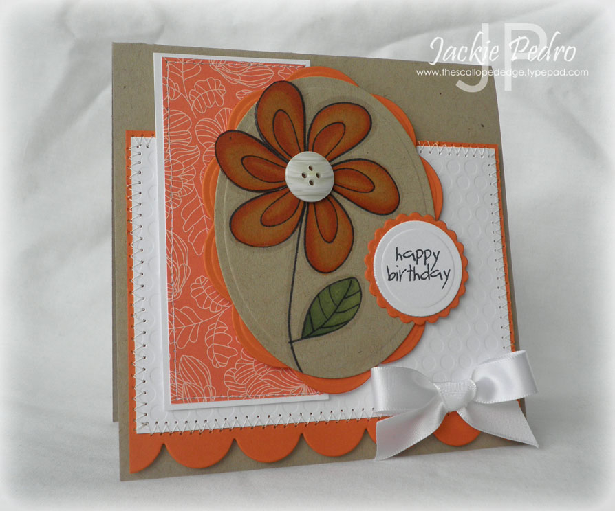 Stamps:  Springtime Doodles <br />
Paper:  Kraft, Orange Zest, White, In Bloom DP <br />
Ink:...