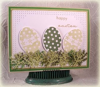 Supplies:<br />
Stamps: Papertrey Egg Hunt<br />
Paper: Papertrey White, Spring Moss, New Leaf...