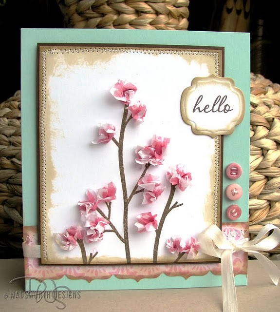 My tissue paper cherry blossoms for the Blog hop (using Take a Bough)<br />...