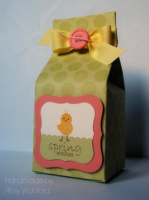 An easter treat box made from one sheet of PTI cardstock and filled with Mini Eggs!<br />
Box...