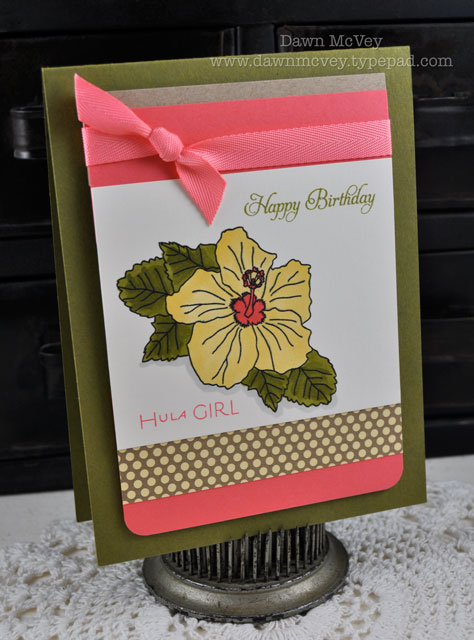 Paper: ripe avocado, berry sorbet, kraft, vintage cream, dotty biscotti<br />
Stamps: Aloha,...
