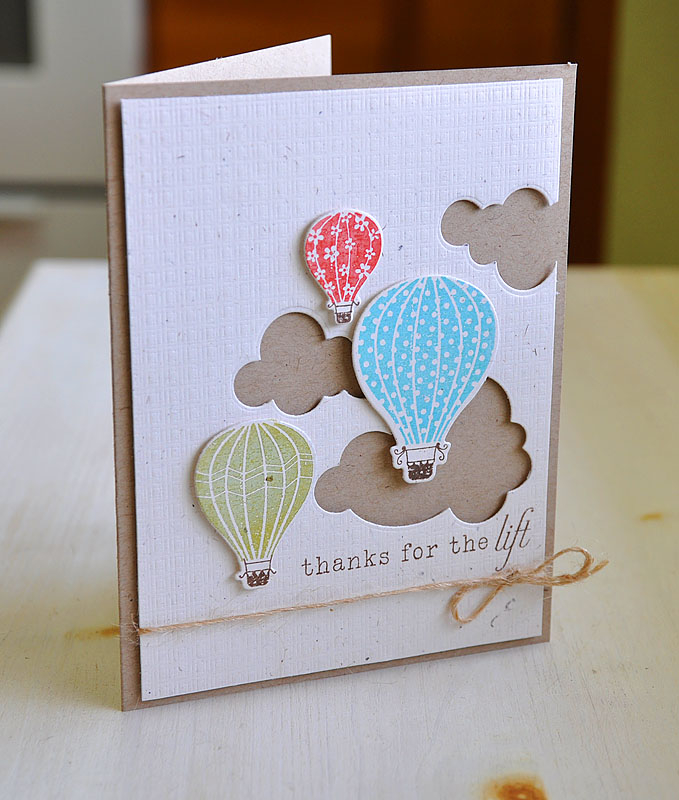 Stamps:  Up, Up &amp; Away<br />
Ink:  Hawaiian Shores, Simply Chartreuse, Terracotta Tile...