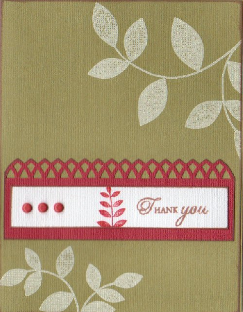 Thank You card using Turning a New Leaf, Fresh Snow ink and Pure Poppy.  Sentiment is from...
