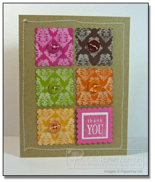 Supplies<br />
All supplies PTI unless otherwise noted.<br />
Stamps: Damask Designs, Borders...