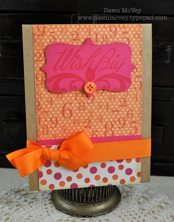 Stamps: Big &amp; Bold Wishes<br />
Ink: versamark, vintage touch tea dye<br />
Paper: kraft,...