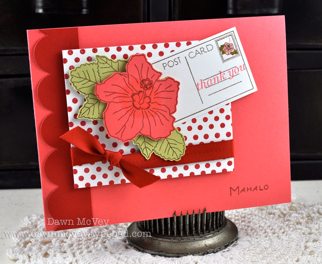 Paper: stamper's select white, berry sorbet, pure poppy, spring moss<br />
Stamps: Aloha,...
