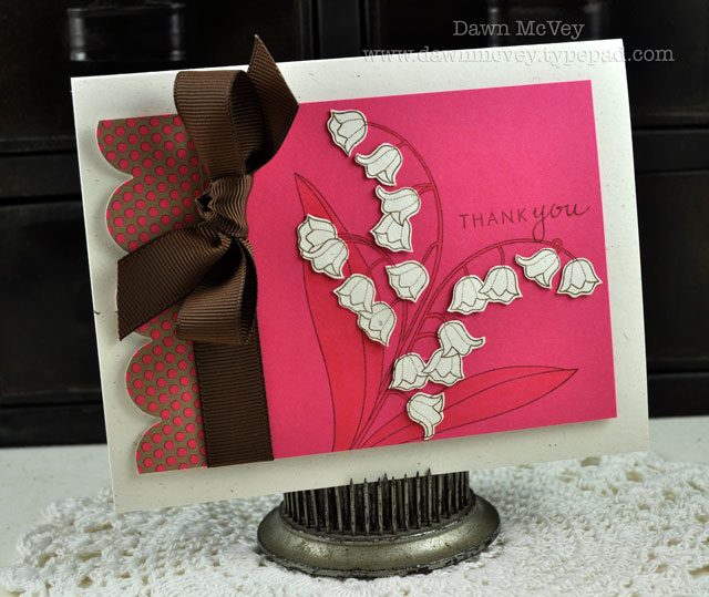 Paper: vintage cream, raspberry fizz, Dotty Biscotti<br />
Stamps: Year of Flowers: Lily of the...