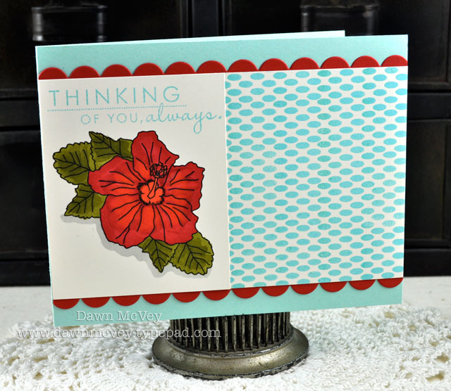 Paper: aqua mist, pure poppy, vintage cream<br />
Stamps: Aloha, Background Basics:...