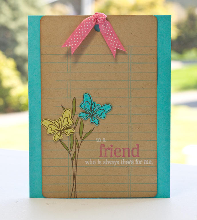 # Stamps Flutterby Friend, Library Ledger<br />
# Ink- VersaMark, Dark Chocolate, Fresh Snowm...