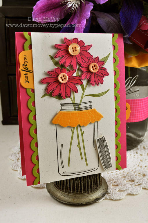 Paper: raspberry fizz, summer sunrise, simply chartreuse, rustic cream<br />
Stamps: Friendship...