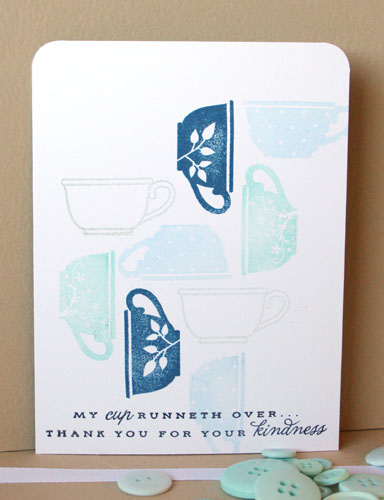 Stamps: Tea For Two Additions<br />
Ink: Chartreuse Green, Aqua Mist, Enchanted Evening, Spring...
