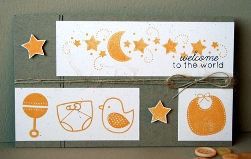 Stamps: Night, Night Moon<br />
Ink: Summer Sunrise<br />
Paper: kraft, rustic white<br />...