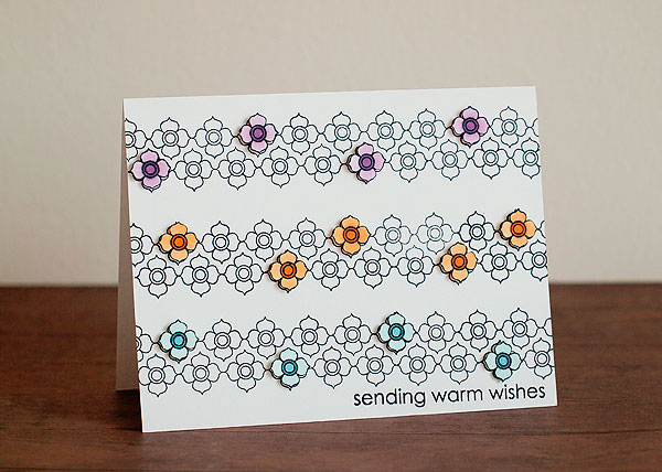 Stamps Used:<br />
PTI Background Basics: Petal Power<br />
Hero Arts All Occasion Messages