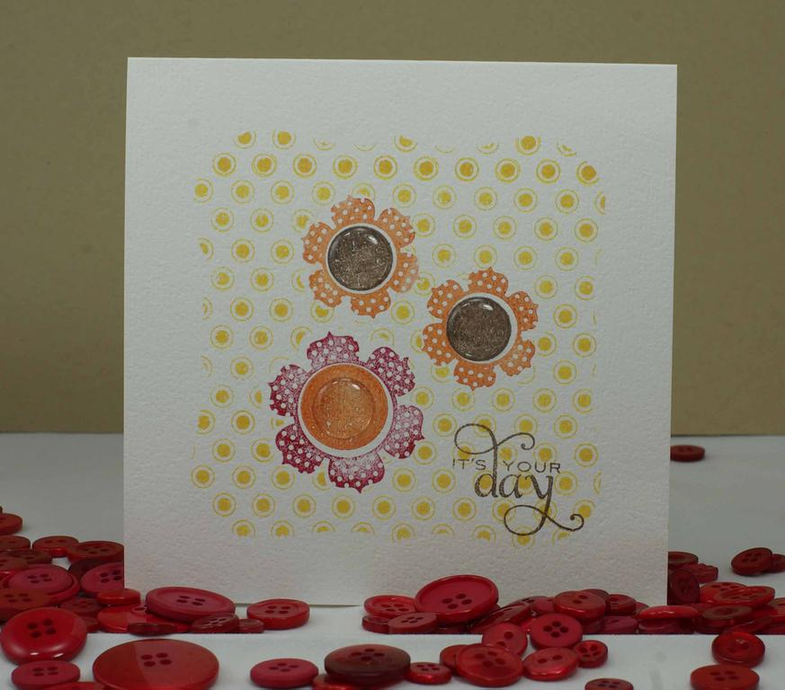 Stamps: Round &amp; Round, Star Prints, Beautiful Blooms II<br />
Ink: Summer Sunrise, Pure...