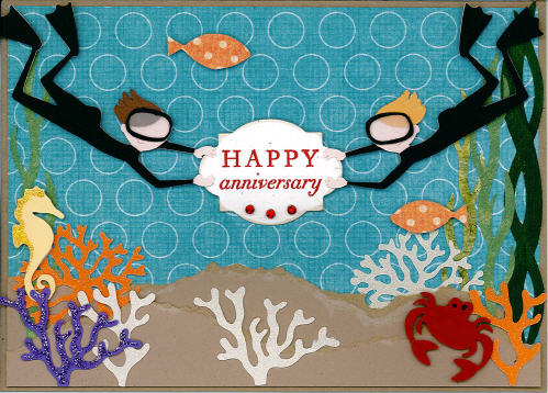 Happy Anniversary Scuba Divers<br />
using Mega Mixed Messages and Tea for Two Label Die