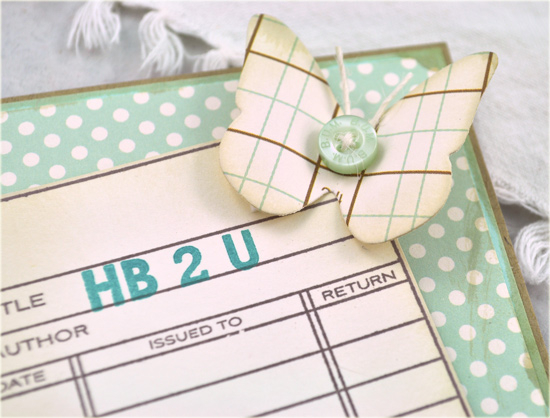 Stamps: Library Card<br />
Patterned Papers: Library Ledger Paper<br />
Cardstock: Vintage...