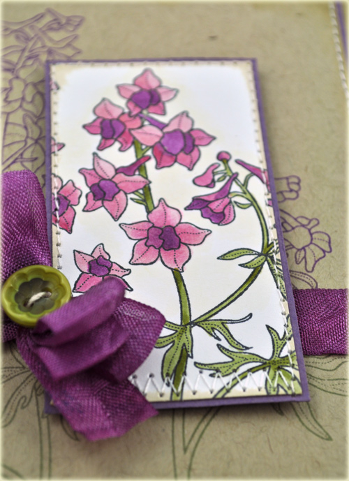 Stamps: Year of Flowers: Larkspurs<br />
Cardstcok: Kraft. Plum Pudding, Stamper's Select...