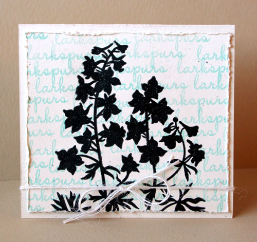 stamps: Year Of Flowers: Larkspurs<br />
ink: Aqua Mist, True Black<br />
paper: Rustic...