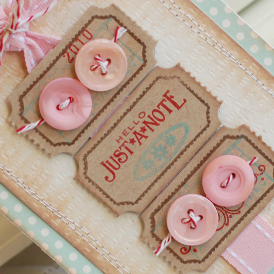 Just a Note Card:<br />
Stamps:  Just the Ticket, Recipe Box Label, Library Ledger<br />
Ink:...