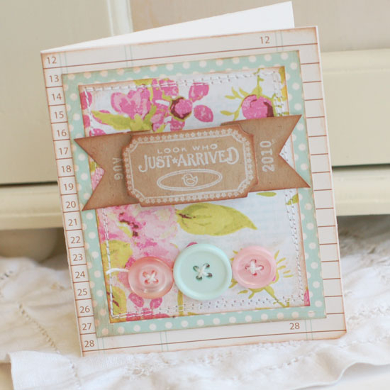 Just Arrived Card:<br />
Stamps:  Just the Ticket, Library Ledger<br />
Ink: Fresh Snow<br />...