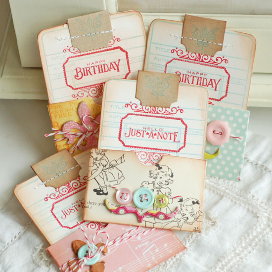 Stamps:  Library Card, Just the Ticket, Recipe Box Label<br />
Ink:  Aqua Mist, Pure Poppy<br...