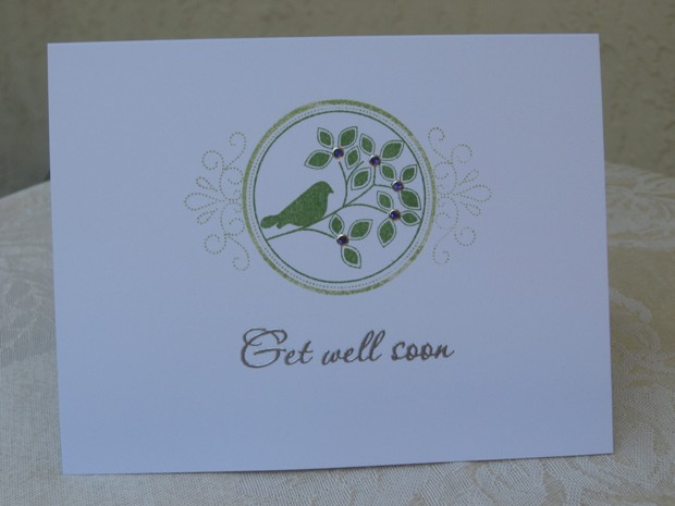 This is a get-well card for my sister, who loves birds.  Main image is Round and Round....