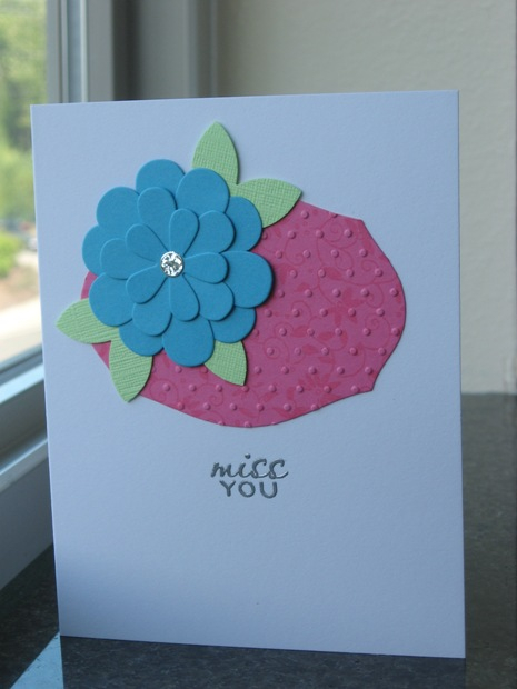 Flower is layers of Beautiful Blooms II #3.  Pink panel is Mat Stack die, stamped in VersaMark...