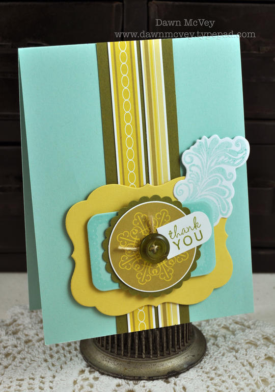 Paper: aqua mist, ripe avocado, harvest gold, stamper's select white<br />
Stamps:...
