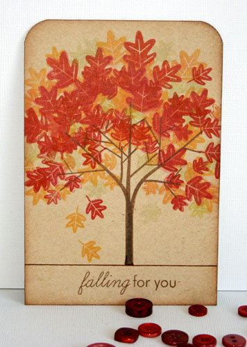 stamps: Falling Leaves<br />
ink: Pure Poppy, Spring Moss, Dark Chocolate, Summer Sunrise<br />...