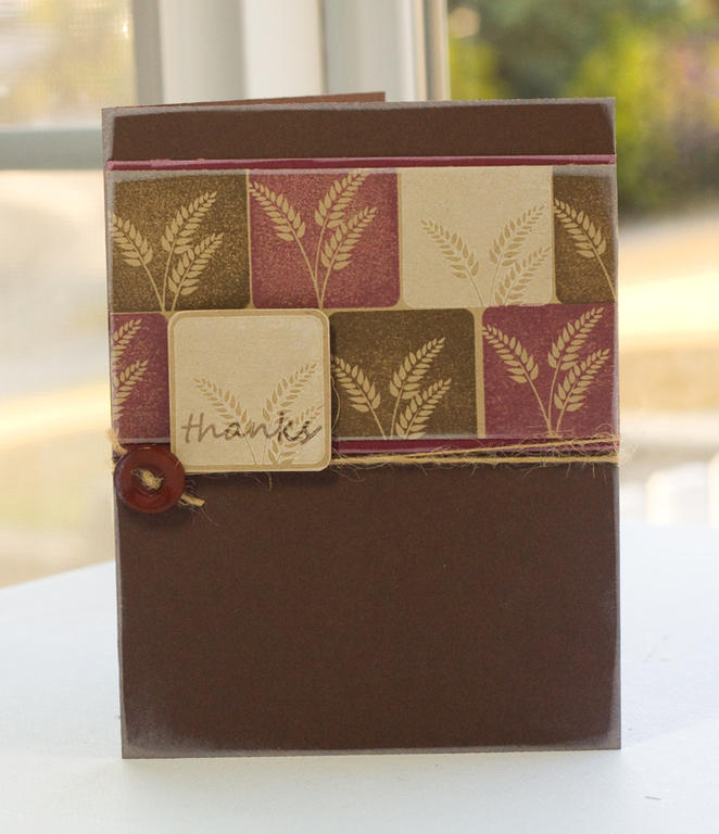 Wheat Thanks<br />
Stamps- Take Three Fall<br />
Ink- Dark Chocolate, Scarlet Jewel, Vintage...
