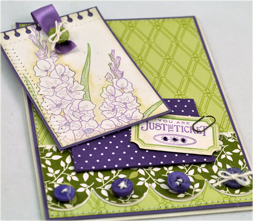 Stamps: Year of Flowers: Gladiolus, and Just the Ticket<br />
Cardstock: Rustic White, Plum...