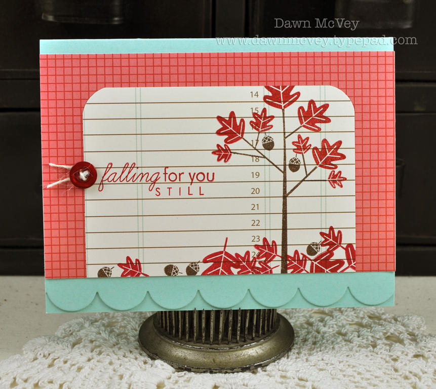 Paper: aqua mist, Library Ledger, It's Official<br />
Stamps: Falling Leaves, Simple...