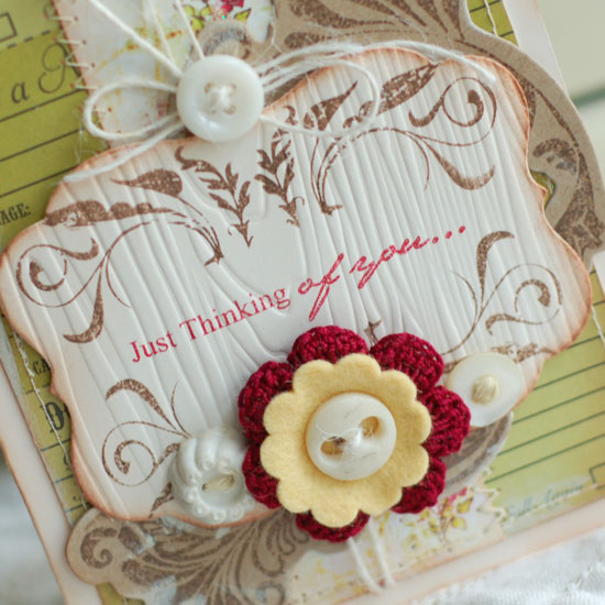 Just Thinking of You<br />
Stamps:  Embellishments<br />
Ink:  Pure Poppy, Dark Chocolate<br...