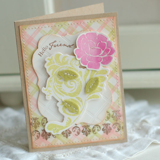 Hello Friend<br />
Stamps:  Embellishments,Garden of Life,Distressed Stripes<br />
Ink:...