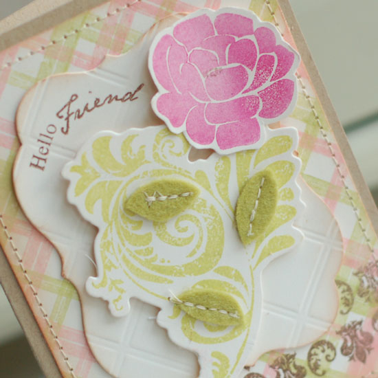 Hello Friend<br />
Stamps:  Embellishments,Garden of Life,Distressed Stripes<br />
Ink:...