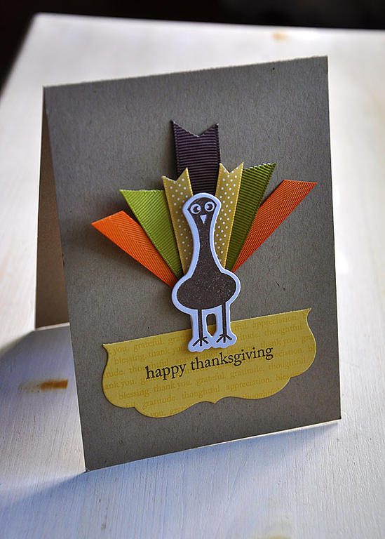 Stamps:  Gobble, Gobble<br />
Ink:  Dark Chocolate &amp; Versamark<br />
Cardstock:  Kraft,...