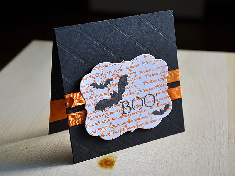 Stamps:  Been Boo'd<br />
Ink:  Orange Zest, True Black &amp; Versamark<br />
Cardstock:...