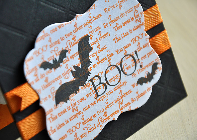 Stamps:  Been Boo'd<br />
Ink:  Orange Zest, True Black &amp; Versamark<br />
Cardstock:...