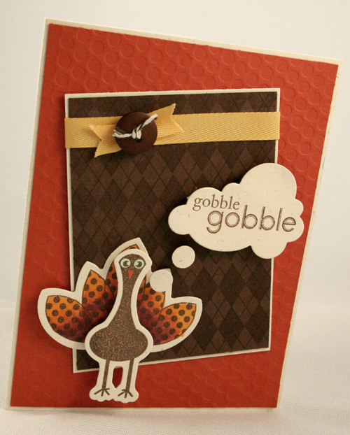 Gobble Gobble Card<br />
<br />
Stamps: Gobble Gobble, A Little Argyle<br />
Perfect Match...