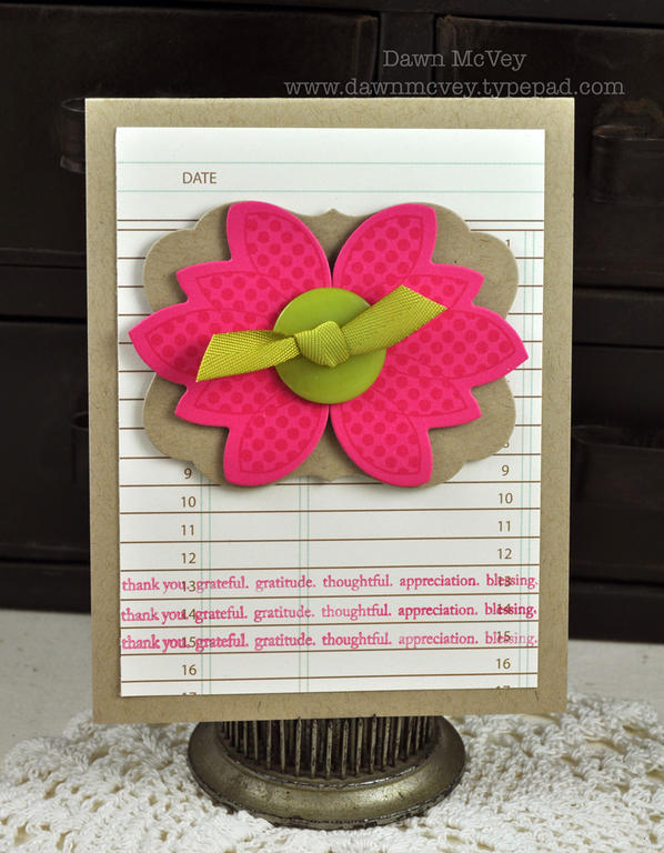 Paper: raspberry fizz, kraft, library ledger<br />
Stamps: Gobble, Gobble<br />
Ink:...