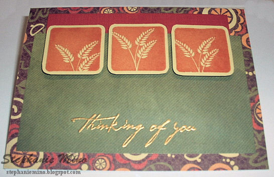 Materials Used:<br />
DCWV card base &amp; decorative paper<br />
PTI - Spring Moss card...