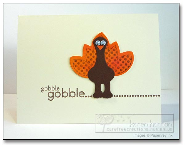 Supplies<br />
Stamps: Gobble Gobble, Faux Ribbon (PTI);<br />
Paper: Dark Chocolate, Cream...